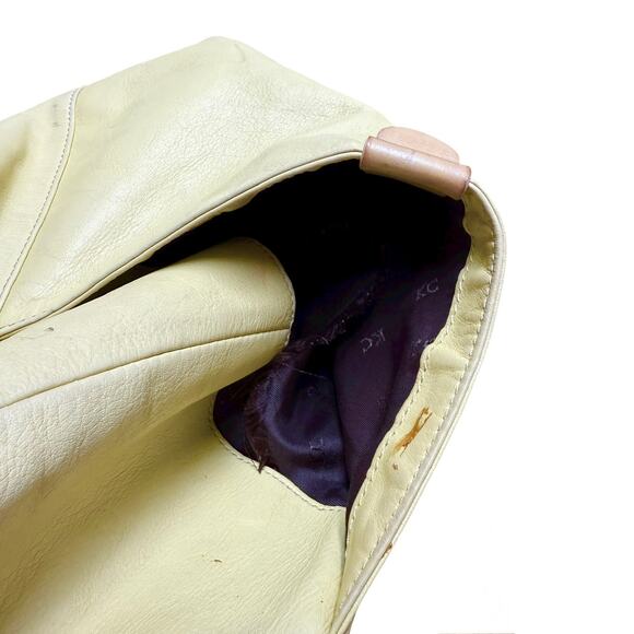 Kenneth Cole Leather Pale Yellow Shoulder Hobo Tote Bag with Flaws Snap Closure - Picture 8 of 11